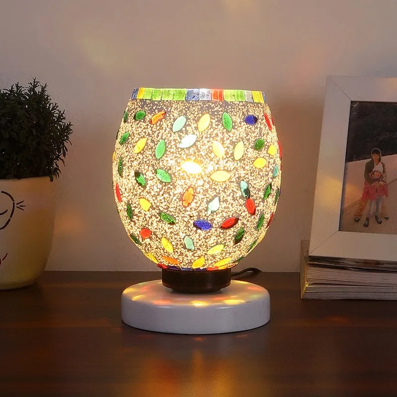 Celesta Mosaic Glass Table Lamp With Wooden Base - Multicolor media 1
