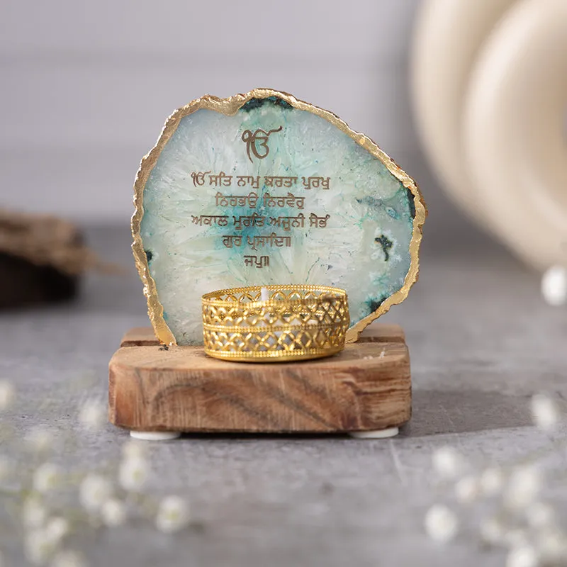 Agate Onkar Mantra Tea Light Holder - Green media 3