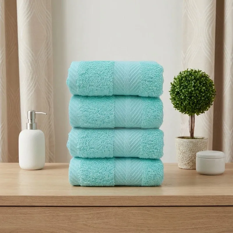 PlushAura Cotton Face Towel (Aqua) - Set Of Four media 1