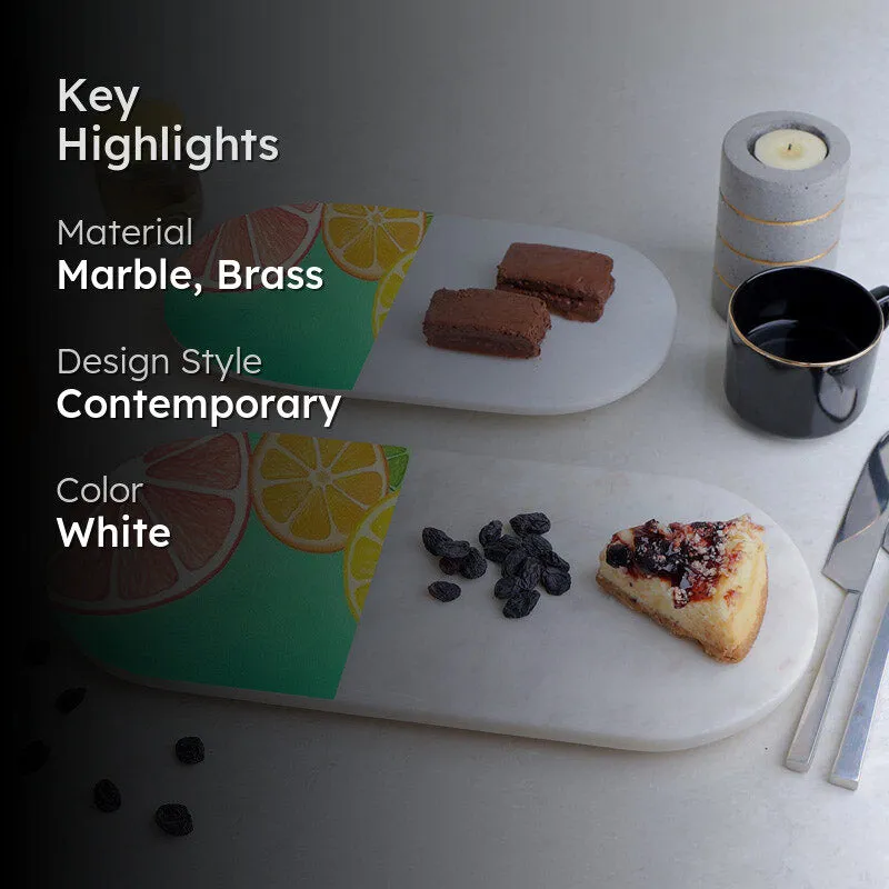 Ovelta Lemon Printed (Marble,Brass) Marble Platter - Set of Two media 2