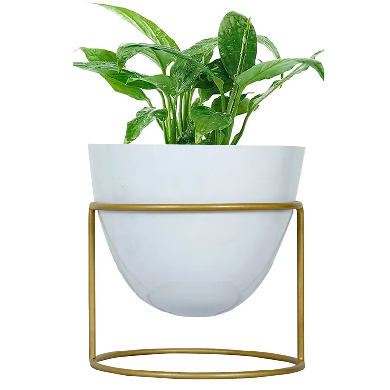 Trudene Metal Pot With Stand - White & Gold media 3