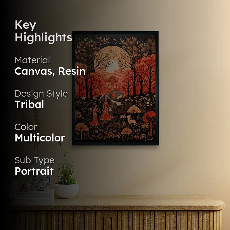 Framed wall art above a console with a dark gradient overlay on the left