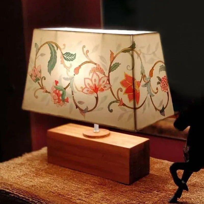 Mural Muse Handpainted Fabric Table Lamp - Multicolor media 1