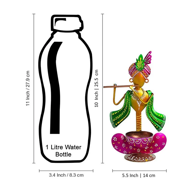 Krishan Iron Figurine with Diya - Purple,Yellow media 8