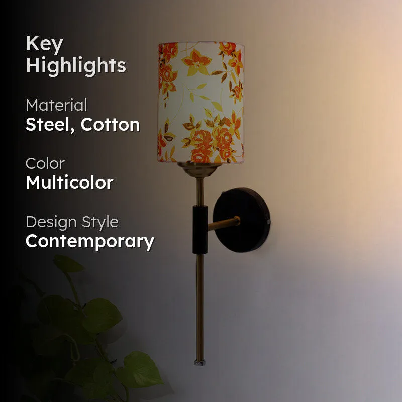 Beryll Printed Cylindrical Steel & Cotton Wall Lamp - Orange media 2