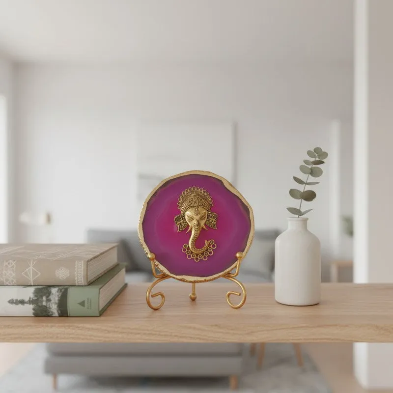 Ganesha Grace Agate Showpiece With Stand - Pink media 4