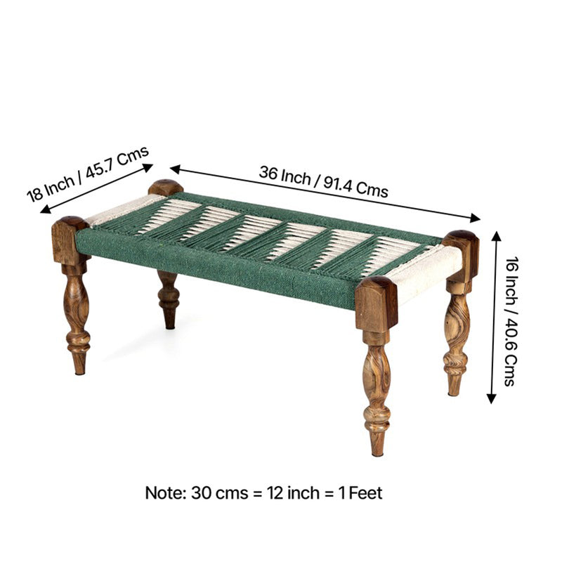 Firox Sheesham Wooden Bench - Green,White media 10