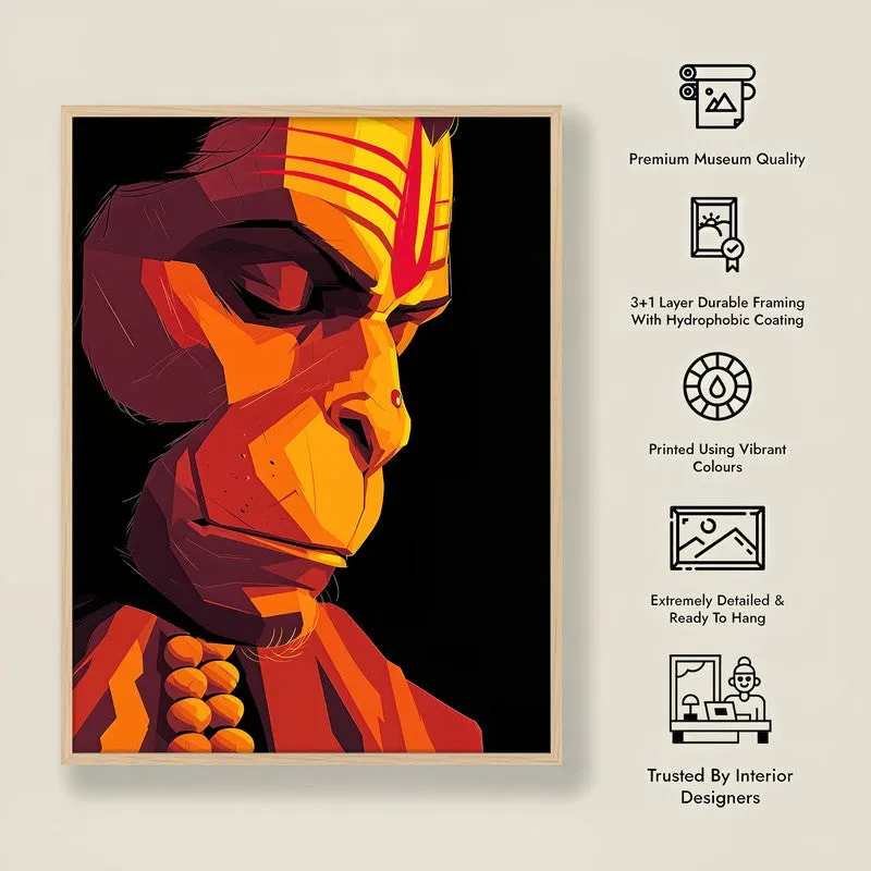 Powerful Bajrangbali III Archival Paper Wall Art - Natural Brown Frame media 8
