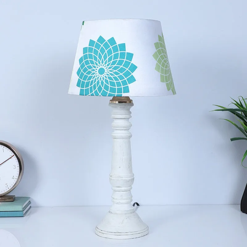 Akari Coil Printed Mango Wood Table Lamp - White,Green media 2