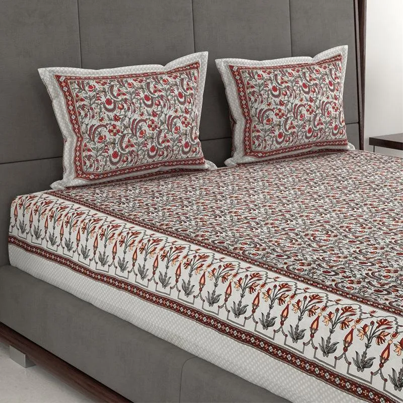 Tridha Printed Cotton Bedsheet (Cream) - 280 TC media 5