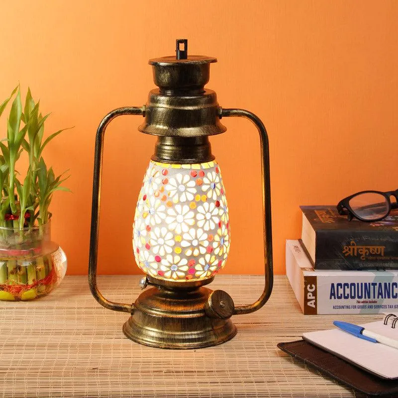 Admya Mosaic Lantern Iron & Glass Table Lamp - Multicolor media 1