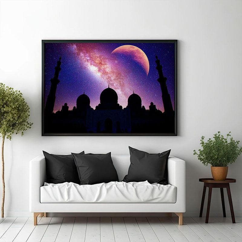 Mosque Silhouette Canvas Wall Painting - Black Frame