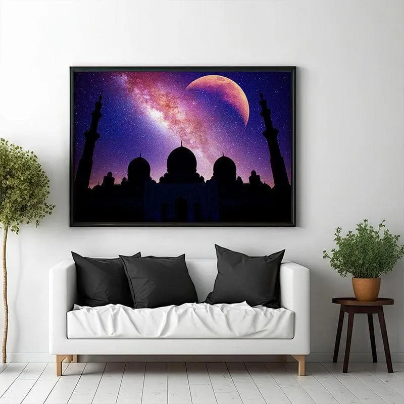 Mosque Silhouette Canvas Wall Painting - Black Frame media 1