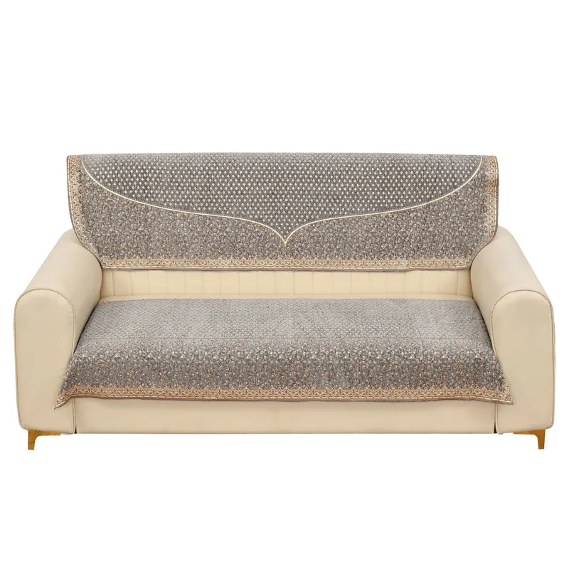 Petite Leaves Chenille Sofa Cover - Light Grey media 5