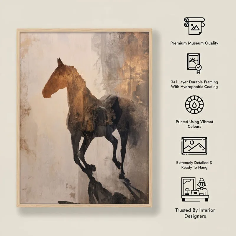 Awakened Horse Wall Painting With Brown Frame media 10