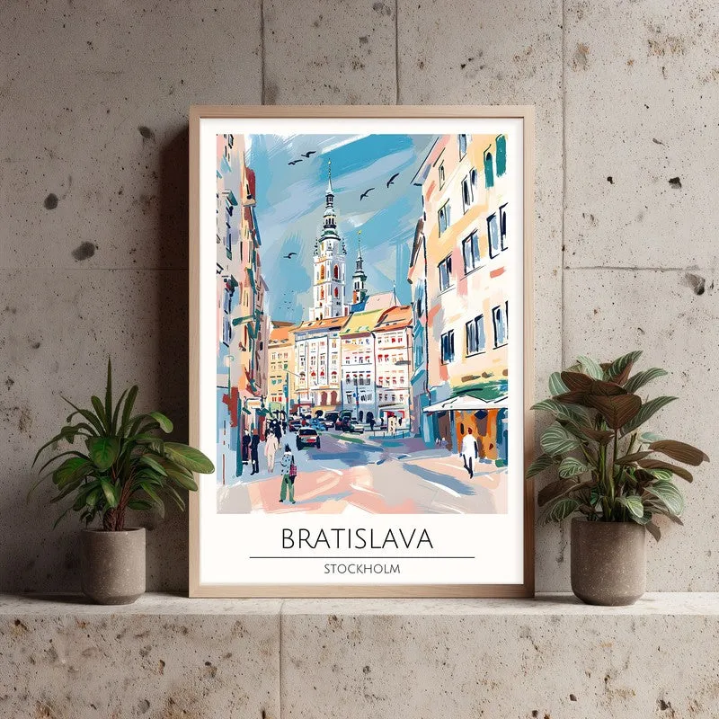 Vintage Bratislava Framed Canvas Archival Canvas Wall Painting - Natural Brown Frame media 3