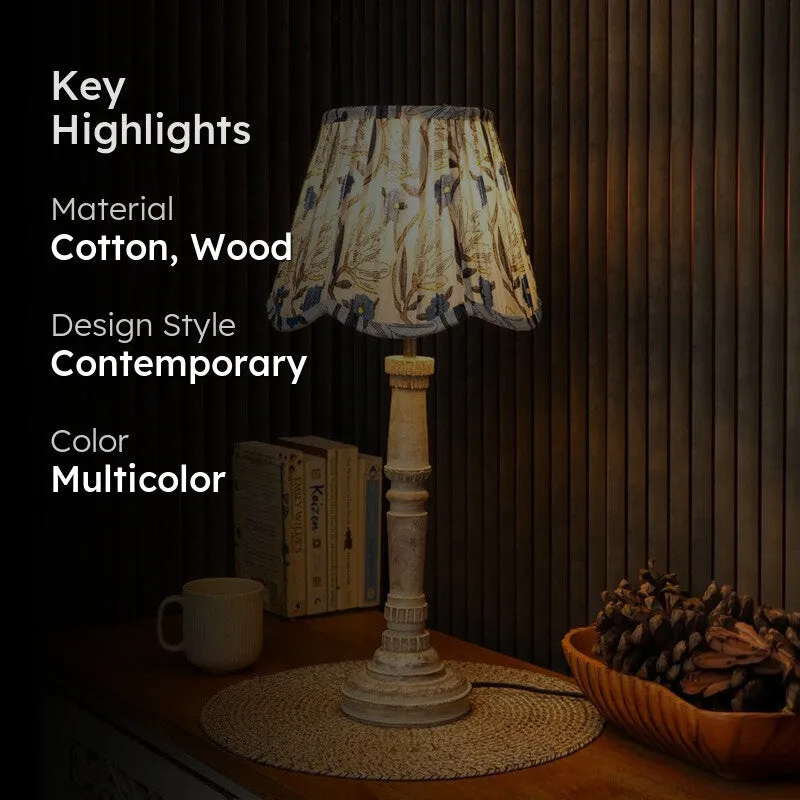 Petalfall Wooden Base Cotton Table Lamp - Multicolor media 2