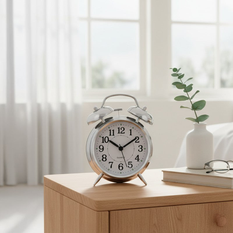 Time Aura Round Metal Table Clock