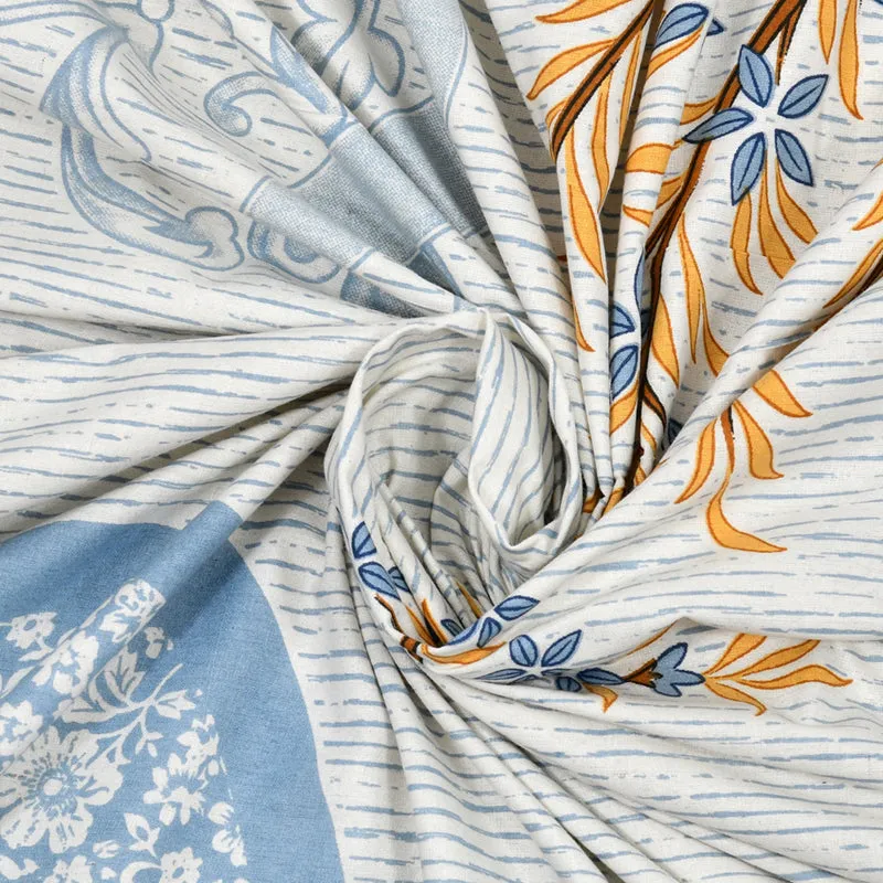 Pushpa Paradise Ethnic Cotton Bedsheet (Blue) - 140 TC media 4
