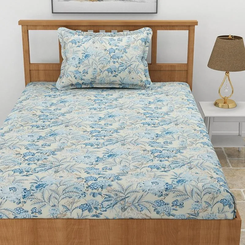Malva Floral Microfiber Bedsheet (Baby Blue) - 130 GSM media 3