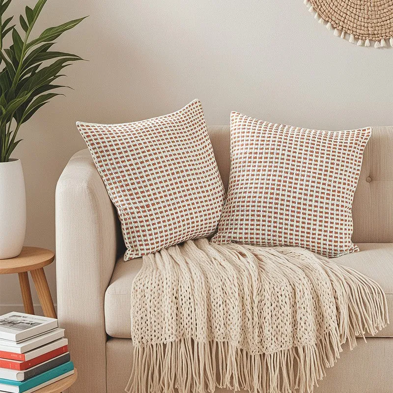 Thalor Whisper Cushion Cover (Orange,White) - Set Of Two media 1