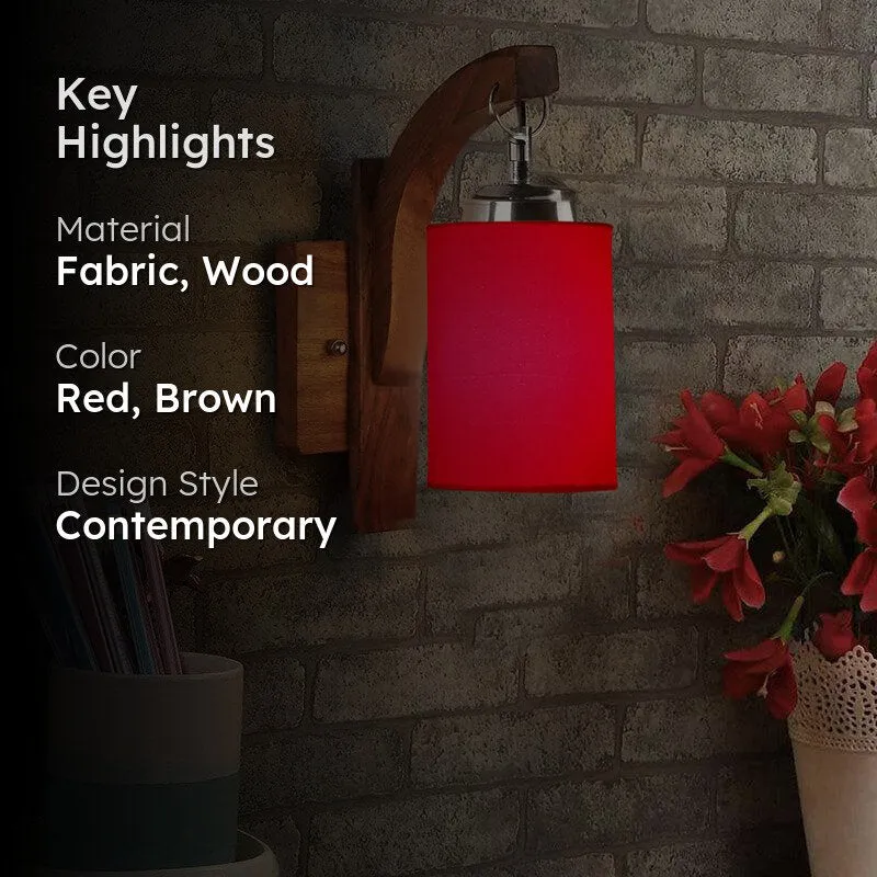 Forma Cylindrical Fabric & Wooden Wall Lamp - Red media 2
