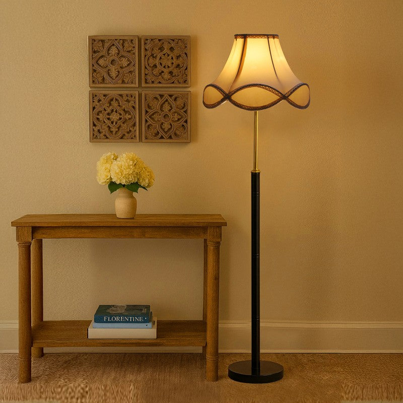 Bronze Arc Wooden Floor Lamp - White