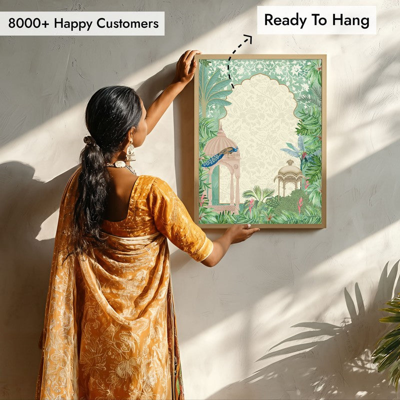 Mehfil- e - Gul Framed Mughal Canvas Archival Canvas Wall Painting - Natural Brown Frame media 7