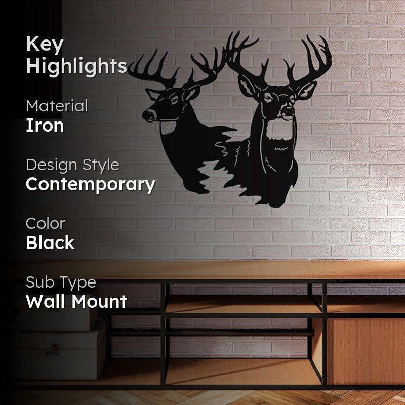 Pair Of Reindeer Black Iron Wall Accent media 2