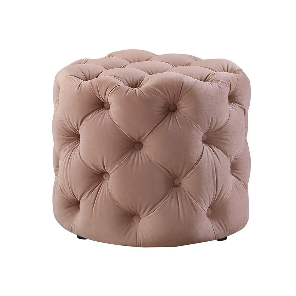 Front view of a pink tufted ottoman