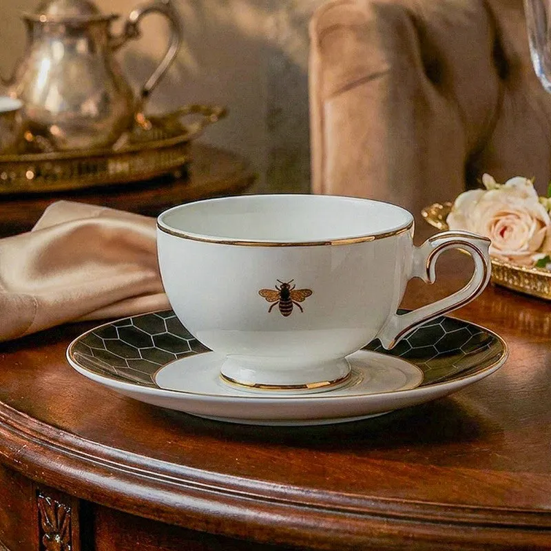 Gilded Bee 24k Gold Brushed Porcelain Tea Cup & Saucer (280 mL) - Set of Six media 3