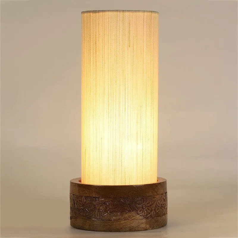 Divanae Cotton Table Lamp With Wooden Base - Beige media 7