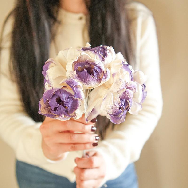 Artificial Peony Blooms Flower Stem (Purple) - Set Of Five