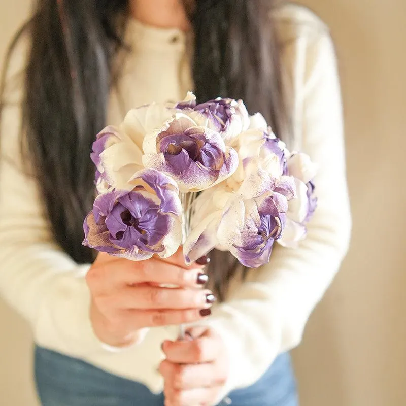 Artificial Peony Blooms Flower Stem (Purple) - Set Of Five media 1