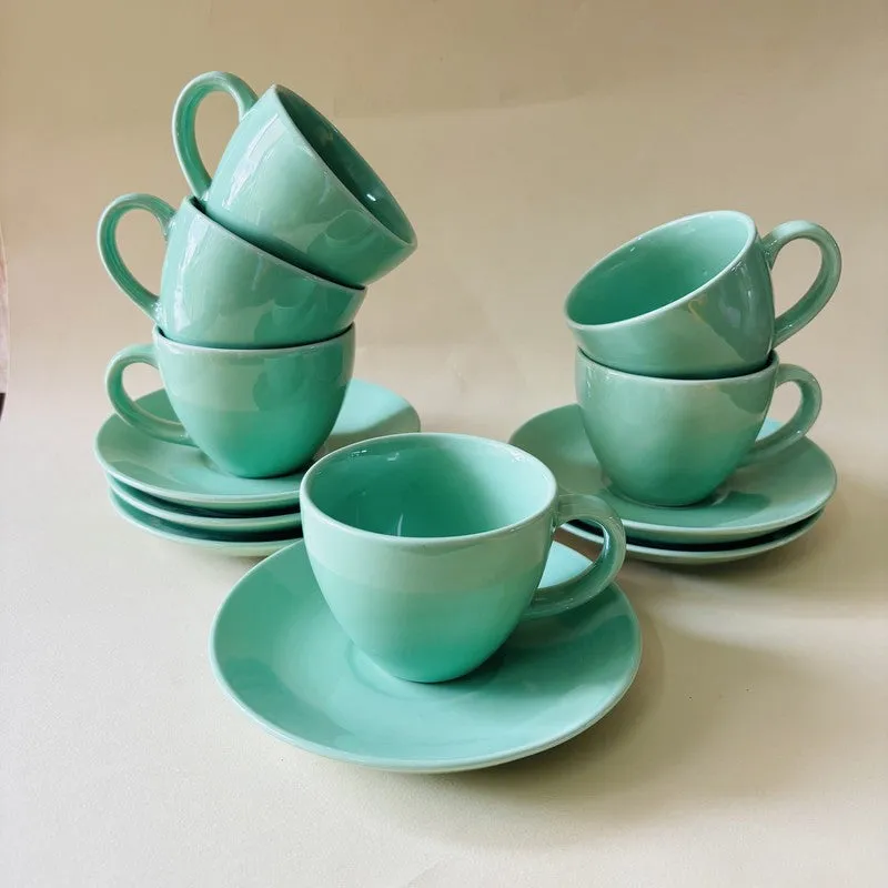 Ceramic Cup & Saucer (Sage Green/180 mL Each) - Set of Six media 5