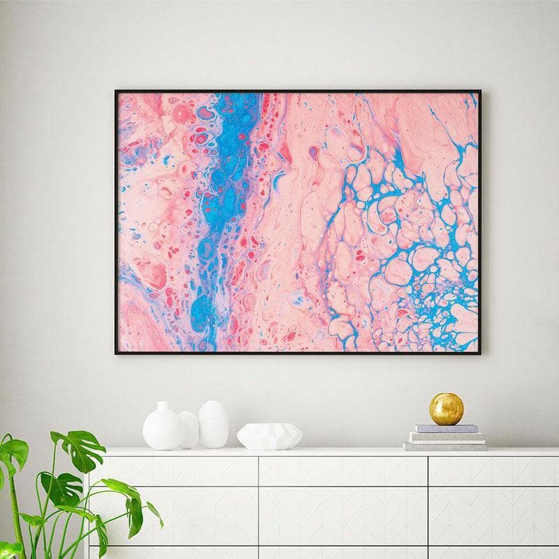Blue-Peach Fluid Canvas Painting - Black Frame media 3
