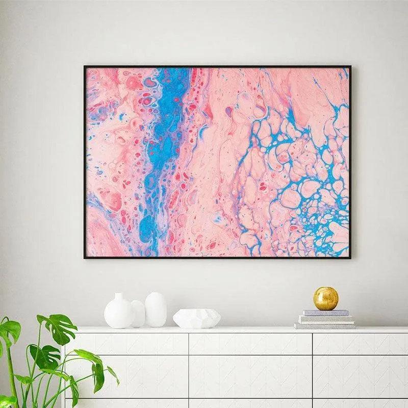 Blue-Peach Fluid Canvas Painting - Black Frame media 3
