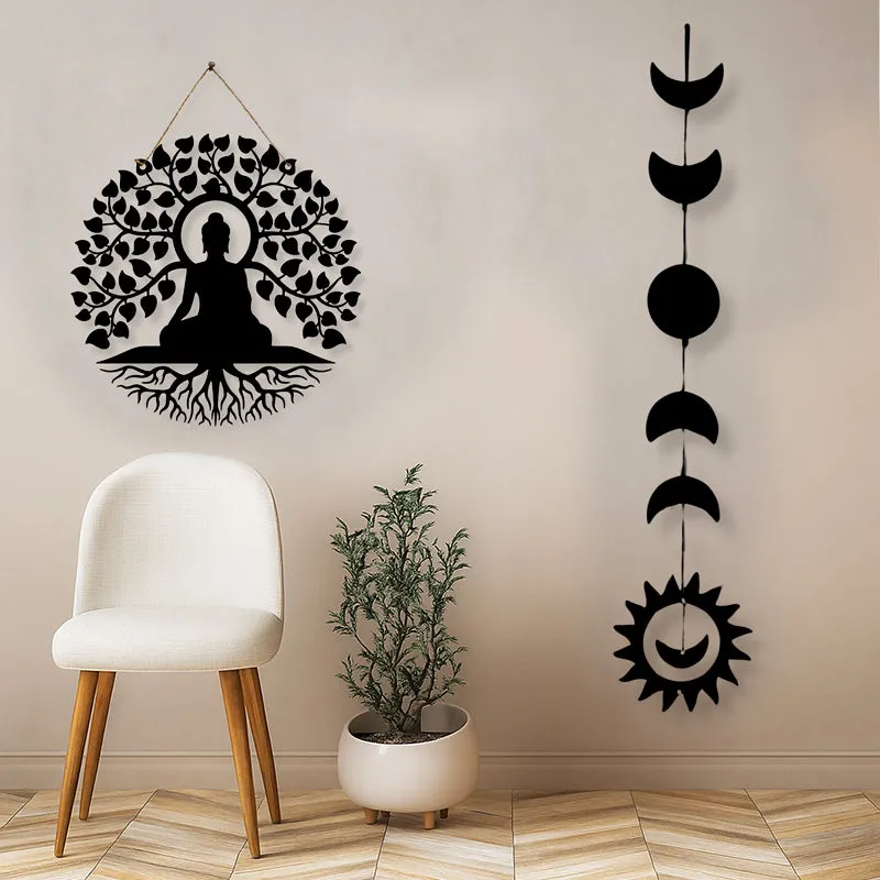 Buddha with Planetary Phases Iron Wall Accent - Set Of Two media 1
