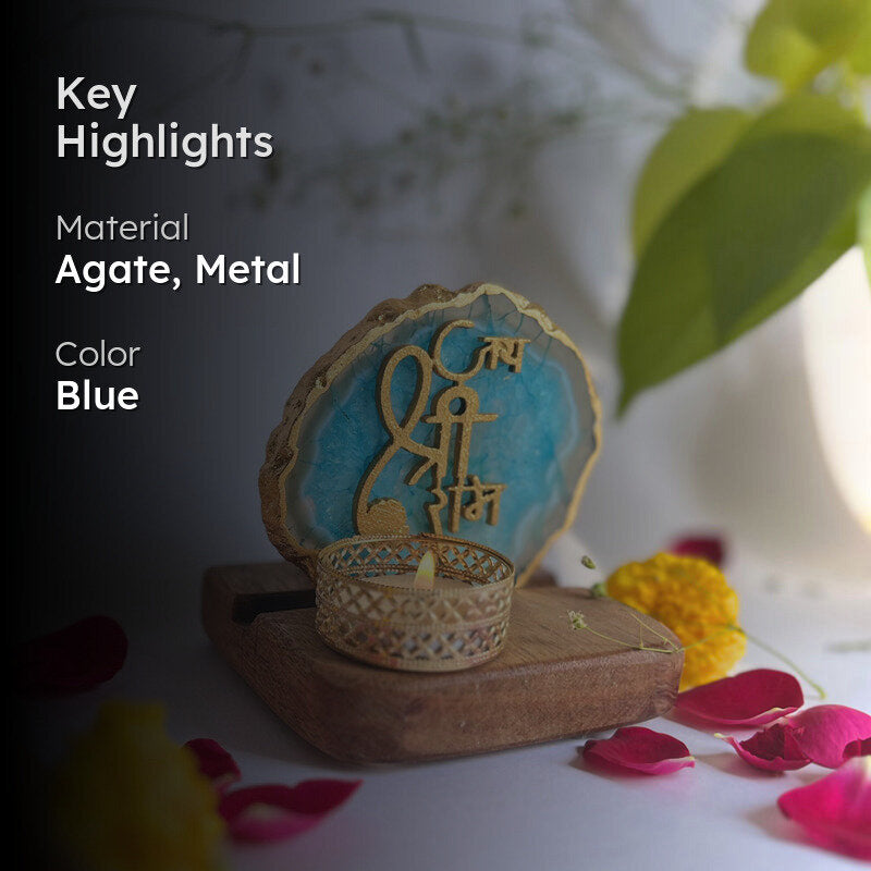 Jai Shri Ram Handcrafted Agate Religious Accent With Tealight Candle Holder - Turquoise media 2