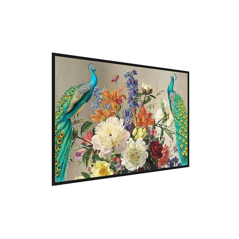 Vibrant Peacock and Floral Canvas Wall Painting - Black Frame media 3