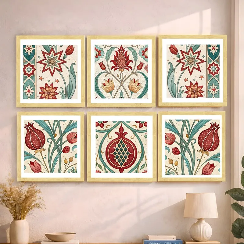 Byzantine Buds Paper Wall Painting With Frame - Set Of Six media 4