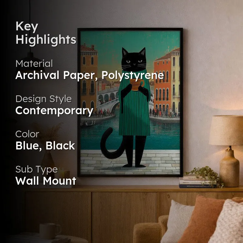 Chromatic Cat Wall Painting With Frame media 2