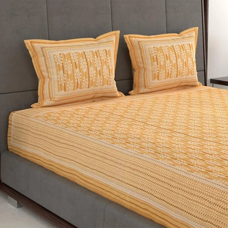 Saavika Printed Cotton Bedsheet (Yellow) - 280 TC media 4