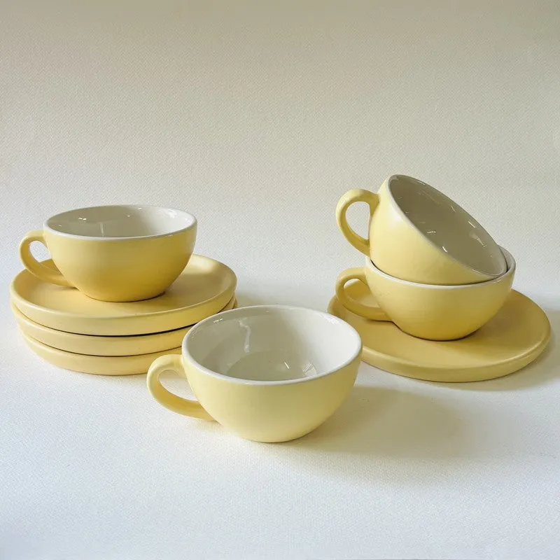 Ceramic Cup & Saucer (Yellow/240 mL Each) - Set of Four media 6