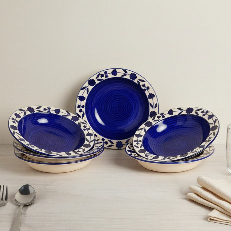 Regal Handcrafted Ceramic Pasta Plate (Blue) - Set Of Six