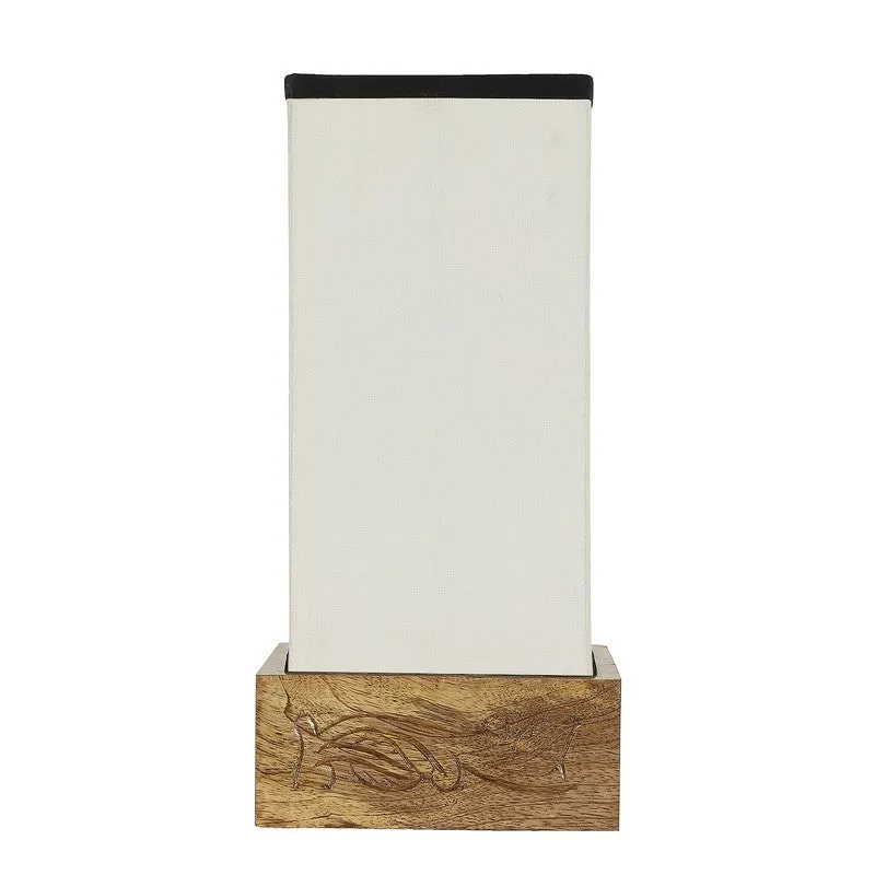 Divanae Cotton Table Lamp With Wooden Base - White media 4