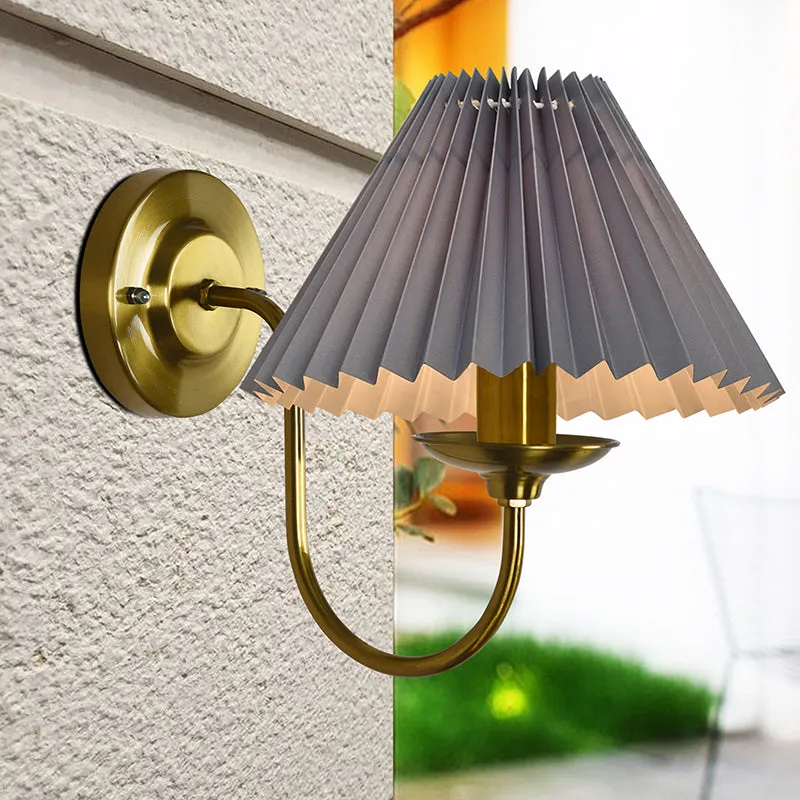 French Pleat Fabric & Metal Wall Lamp - Gold & Grey media 3