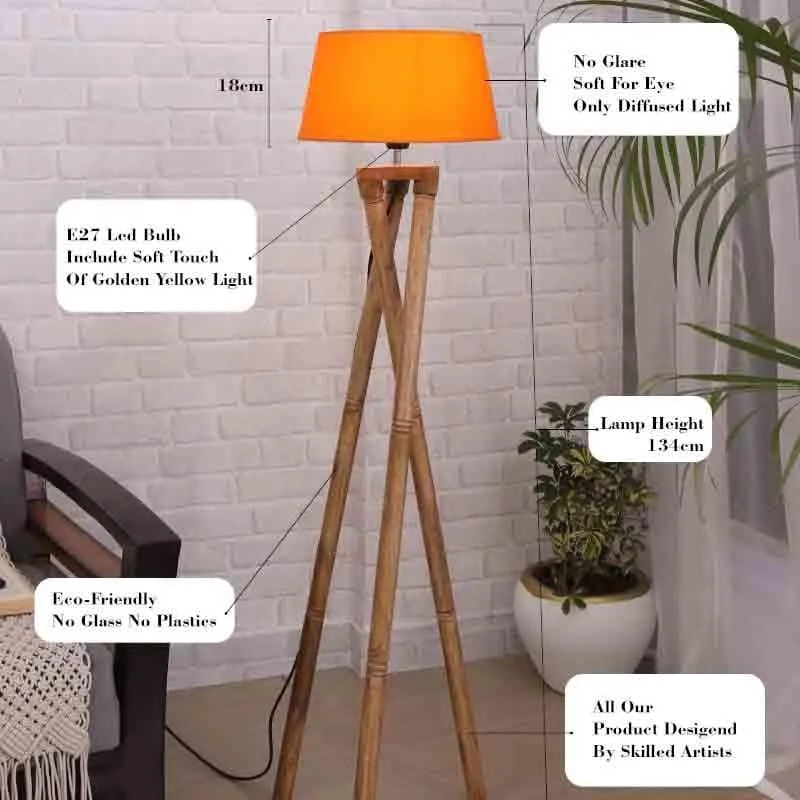Criss Crossed Wooden Tripod Lamp - Orange media 7