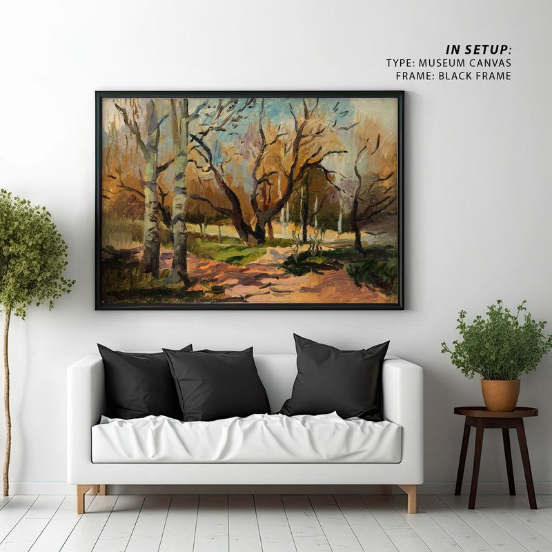 Oil Paint Forest Way Canvas Wall Painting - Black Frame