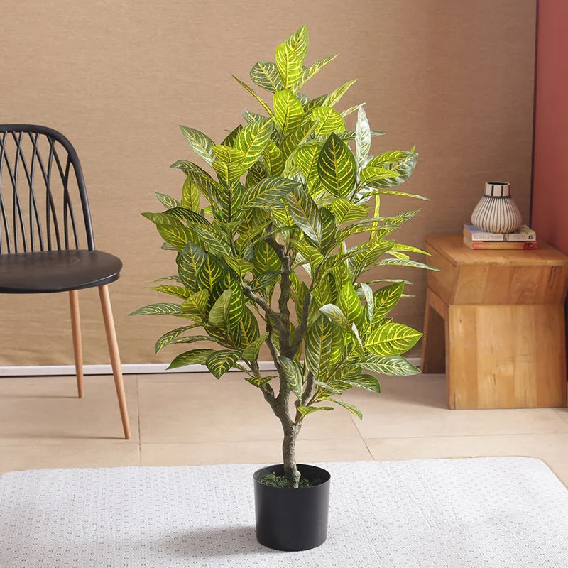 Faux Yellow Zebra Plant With Black Plastic Pot - 3.94 ft media 3